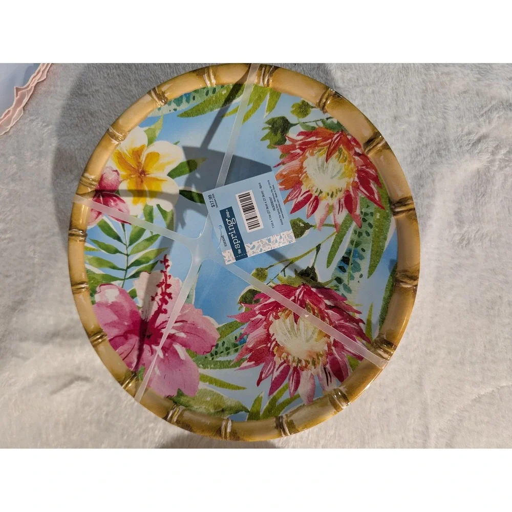 The Spring Shop Melamine Dinnerware Set OS Blue New Tropical Floral 13pc Set